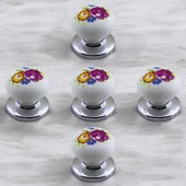 Polimer Kulp Düğme Çiçek Desenli Krom Tabla Mobilya Mutfak Dolabı Çekmece Dolap Kulpu Kulbu 5 ADET thumbnail 8