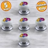 Polimer Kulp Düğme Çiçek Desenli Krom Tabla Mobilya Mutfak Dolabı Çekmece Dolap Kulpu Kulbu 5 ADET thumbnail 1