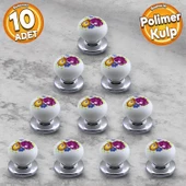 Polimer Kulp Düğme Çiçek Desenli Krom Tabla Mobilya Mutfak Dolabı Çekmece Dolap Kulpu Kulbu 10 ADET - 1