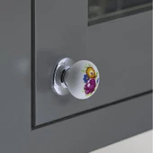 Polimer Kulp Düğme Çiçek Desenli Krom Tabla Mobilya Mutfak Dolabı Çekmece Dolap Kulpu Kulbu 5 ADET thumbnail 5