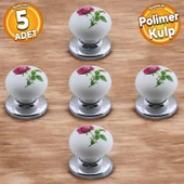 Polimer Düğme Kulp Gül Desenli Krom Tabla Mobilya Mutfak Dolabı Çekmece Dolap Kulpu Kulbu 5 ADET thumbnail 1