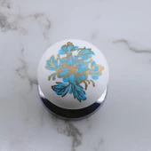 Polimer Kulp Düğme Mavi Çiçek Desenli Krom Tabla Mobilya Mutfak Dolabı Çekmece Kulpu Kulbu 5 ADET - 7