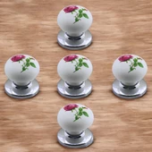 Polimer Düğme Kulp Gül Desenli Krom Tabla Mobilya Mutfak Dolabı Çekmece Dolap Kulpu Kulbu 5 ADET thumbnail 8