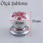 Polimer Kulp Düğme Pembe Çiçek Desenli Krom Tabla Mobilya Mutfak Dolabı Çekmece Kulpu Kulbu 10 ADET - 2
