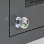 Polimer Düğme Kulp Gül Desenli Krom Tabla Mobilya Mutfak Dolabı Çekmece Dolap Kulpu Kulbu 10 ADET thumbnail 6