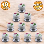 Polimer Düğme Kulp Gül Desenli Krom Tabla Mobilya Mutfak Dolabı Çekmece Dolap Kulpu Kulbu 10 ADET thumbnail 1