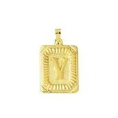 Kare 14 Ayar Altın V Harf Kolye Ucu - 1