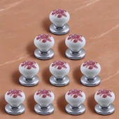Polimer Kulp Düğme Pembe Çiçek Desenli Krom Tabla Mobilya Mutfak Dolabı Çekmece Kulpu Kulbu 10 ADET - 8