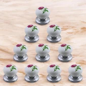 Polimer Düğme Kulp Gül Desenli Krom Tabla Mobilya Mutfak Dolabı Çekmece Dolap Kulpu Kulbu 10 ADET thumbnail 8