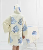 Bornoz ,Plaj Kıyafeti,Kimono , Kaftan ,Sabahlık Mavi Mercan Baskılı Boy Kısa - 2