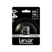 64GB LEXAR LSDSIPL064G-BNNNG PROFESSIONAL SILVER PLUS SDXC UHS-I CARDS UP TO 205MB/S READ 100MB/S WR - 2