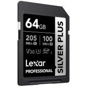 64GB LEXAR LSDSIPL064G-BNNNG PROFESSIONAL SILVER PLUS SDXC UHS-I CARDS UP TO 205MB/S READ 100MB/S WR - 1