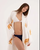 Bornoz ,Plaj Kıyafeti,Kimono , Kaftan ,Sabahlık Bereket Fili Desen Baskılı - 5
