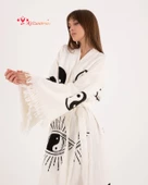 Bornoz ,Plaj Kıyafeti,Kimono , Kaftan ,Sabahlık  Ying Yang Göz Desen Baskılı - 3