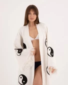 Bornoz ,Plaj Kıyafeti,Kimono , Kaftan ,Sabahlık  Ying Yang Göz Desen Baskılı - 2