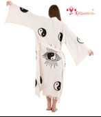 Bornoz ,Plaj Kıyafeti,Kimono , Kaftan ,Sabahlık  Ying Yang Göz Desen Baskılı - 1