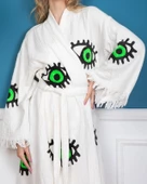 Bornoz ,Plaj Kıyafeti,Kimono , Kaftan ,Sabahlık  İçi Renkli Neon Göz Desen Baskılı - 5