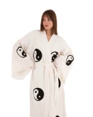Bornoz ,Plaj Kıyafeti,Kimono , Kaftan ,Sabahlık  Ying Yang Göz Desen Baskılı - 5