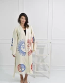 Bornoz ,Plaj Kıyafeti,Kimono , Kaftan ,Sabahlık  Kırmızı Mavi Güneş Desen Baskılı - 3