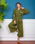 Pantolon-Ceket Takım -Yeşil  Kumaş Göz Desen Baskılı - 2
