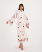 Bornoz ,Plaj Kıyafeti,Kimono , Kaftan ,Sabahlık  Kırmızı Kalp Desen Baskılı - 2