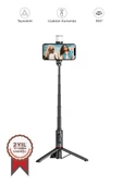 Torima Q12S Siyah Uzaktan Kumandalı Kablosuz Led Işıklı Selfie Çubuğu Tripod - 1