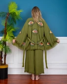 Pantolon-Ceket Takım -Yeşil  Kumaş Göz Desen Baskılı - 1