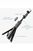 Torima Q12S Siyah Uzaktan Kumandalı Kablosuz Led Işıklı Selfie Çubuğu Tripod - 2