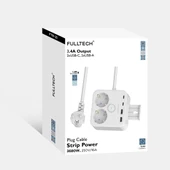 Fulltech Beyaz Termal Akım Korumalı 2 Li Priz 2x Type C 2x USB 3680 W FTR-21 - 2