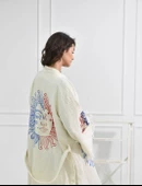 Bornoz ,Plaj Kıyafeti,Kimono , Kaftan ,Sabahlık  Kırmızı Mavi Güneş Desen Baskılı - 2
