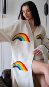 Bornoz ,Plaj Kıyafeti,Kimono , Kaftan ,Sabahlık Gökkuşağı Desen Baskılı - 2