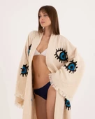 Bornoz ,Plaj Kıyafeti,Kimono , Kaftan ,Sabahlık  Mavi Göz Desen Baskılı - 4