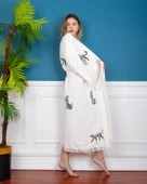 Bornoz ,Plaj Kıyafeti,Kimono , Kaftan ,Sabahlık  Siyah Leopar Desen Baskılı - 2