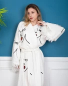 Bornoz ,Plaj Kıyafeti,Kimono , Kaftan ,Sabahlık  Kadın Yüz Dudak Desen Baskılı - 3