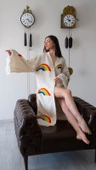 Bornoz ,Plaj Kıyafeti,Kimono , Kaftan ,Sabahlık Gökkuşağı Desen Baskılı - 1