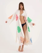 Bornoz ,Plaj Kıyafeti,Kimono , Kaftan ,Sabahlık  Çok Renkli Mercan Desen Baskılı - 3
