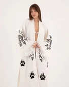 Bornoz ,Plaj Kıyafeti,Kimono , Kaftan ,Sabahlık  Pati Desen Baskılı - 4