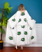 Bornoz ,Plaj Kıyafeti,Kimono , Kaftan ,Sabahlık  İçi Renkli Neon Göz Desen Baskılı - 2