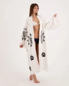 Bornoz ,Plaj Kıyafeti,Kimono , Kaftan ,Sabahlık  Pati Desen Baskılı - 2