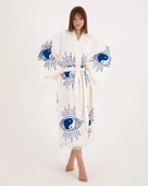 Bornoz ,plaj Kıyafeti, Kimono , Kaftan , Sabahlık  &  Ying Yang Mavi Göz Desen Baskılı - 6