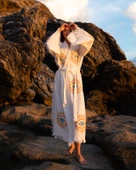 Bornoz ,Plaj Kıyafeti,Kimono , Kaftan ,Sabahlık  Altın Göz Desen Baskılı - 2