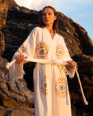 Bornoz ,Plaj Kıyafeti,Kimono , Kaftan ,Sabahlık  Altın Göz Desen Baskılı - 8