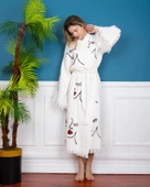 Bornoz ,Plaj Kıyafeti,Kimono , Kaftan ,Sabahlık  Kadın Yüz Dudak Desen Baskılı - 7