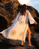 Bornoz ,Plaj Kıyafeti,Kimono , Kaftan ,Sabahlık  Altın Göz Desen Baskılı - 6