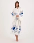 Bornoz ,plaj Kıyafeti, Kimono , Kaftan , Sabahlık  &  Ying Yang Mavi Göz Desen Baskılı - 4