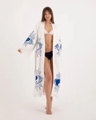 Bornoz ,plaj Kıyafeti, Kimono , Kaftan , Sabahlık  &  Ying Yang Mavi Göz Desen Baskılı - 1