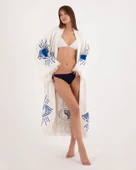Bornoz ,plaj Kıyafeti, Kimono , Kaftan , Sabahlık  &  Ying Yang Mavi Göz Desen Baskılı - 8