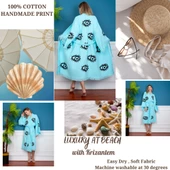 Bornoz ,Plaj Kıyafeti,Kimono , Kaftan ,Sabahlık  Turkuaz Kumaş Naturel Göz Desen Baskılı - 1