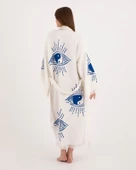 Bornoz ,plaj Kıyafeti, Kimono , Kaftan , Sabahlık  &  Ying Yang Mavi Göz Desen Baskılı - 7