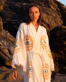 Bornoz ,Plaj Kıyafeti,Kimono , Kaftan ,Sabahlık  Altın Göz Desen Baskılı - 1